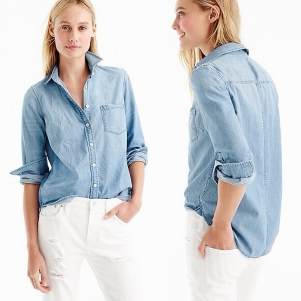 JCrew Always Chambray Blue Cotton Button Down 00